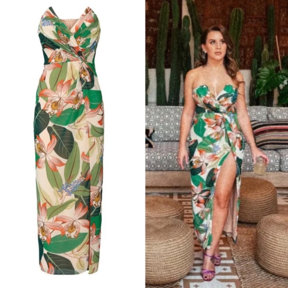Katie May Come On Home Midi Dress in Green Cream Floral Size Small